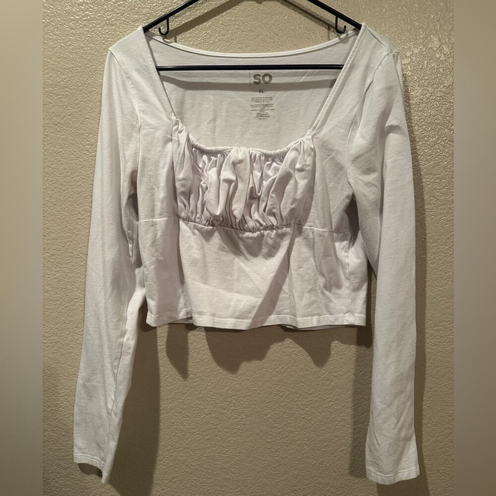 SO Cropped Long-sleeve ruched neck White Top Sz XL
